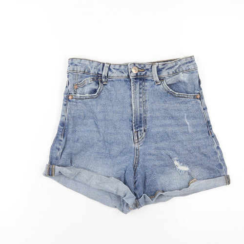 Stradivarius Womens Blue Cotton Boyfriend Shorts Size 10 Slim Zip