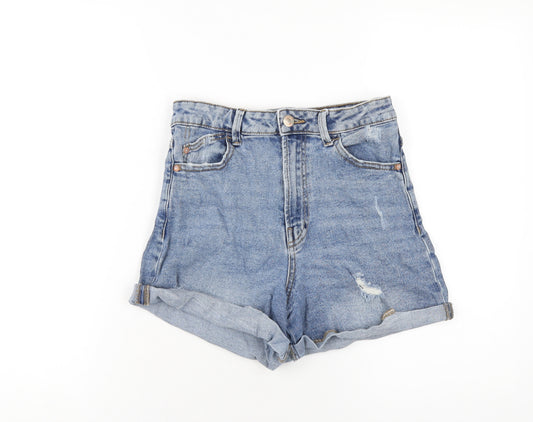 Stradivarius Womens Blue Cotton Boyfriend Shorts Size 10 Slim Zip