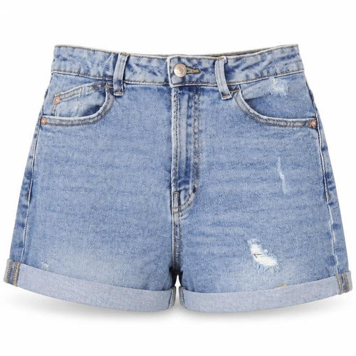 Stradivarius Womens Blue Cotton Boyfriend Shorts Size 10 Slim Zip