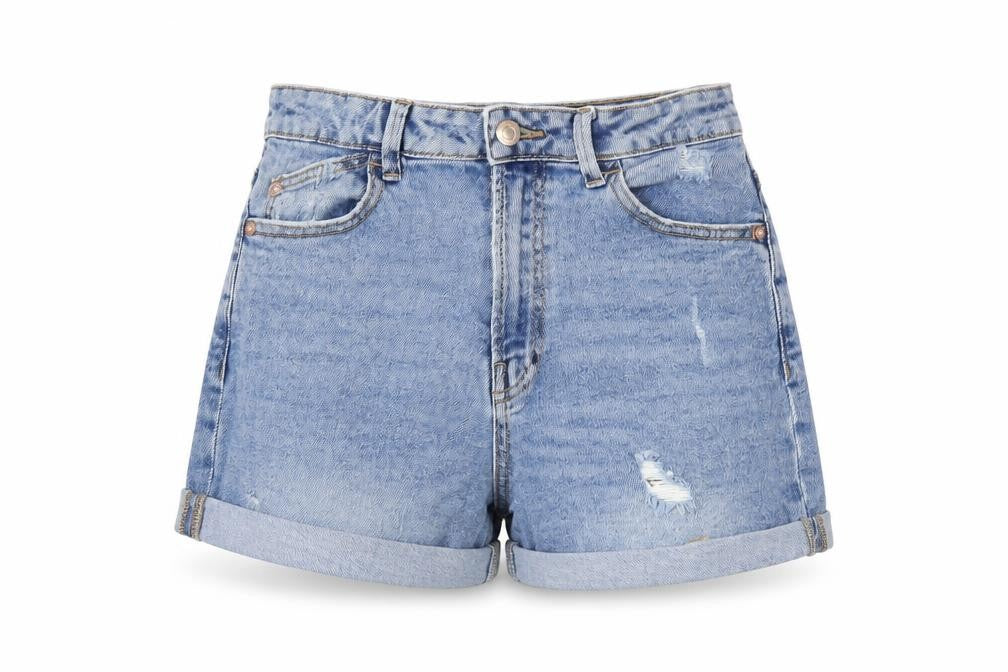 Stradivarius Womens Blue Cotton Boyfriend Shorts Size 10 Slim Zip