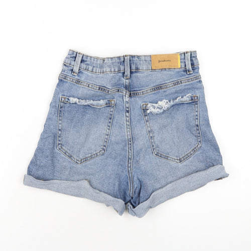 Stradivarius Womens Blue Cotton Boyfriend Shorts Size 10 Slim Zip