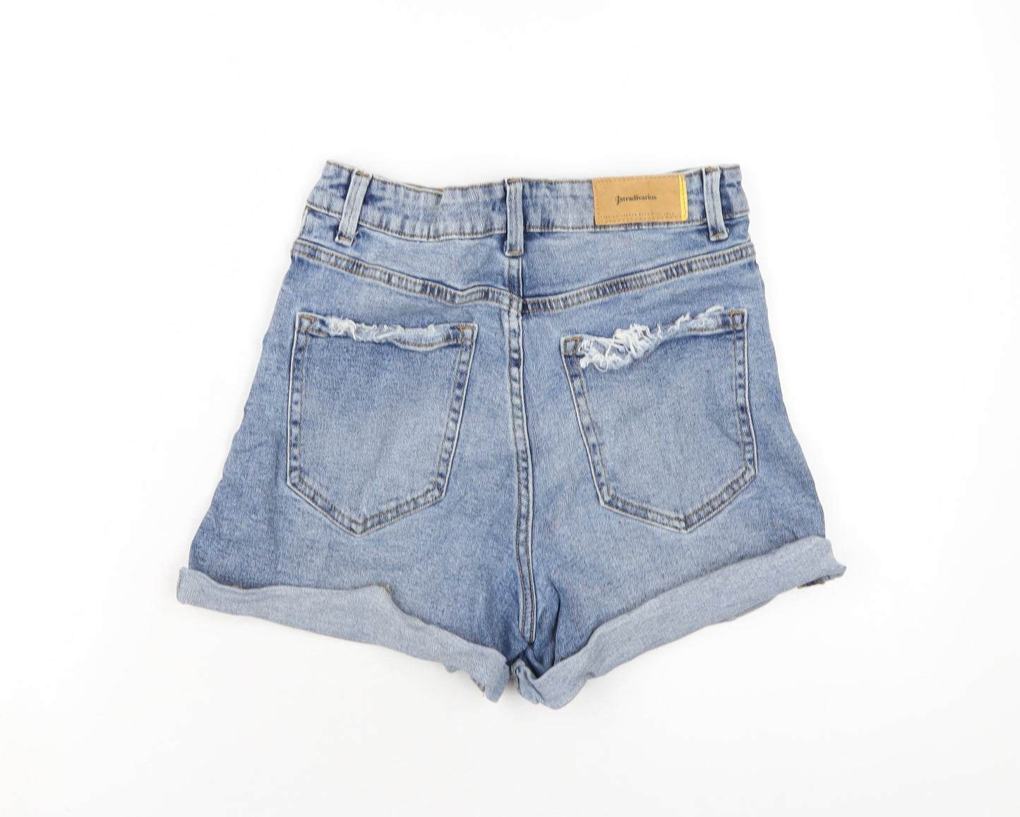 Stradivarius Womens Blue Cotton Boyfriend Shorts Size 10 Slim Zip