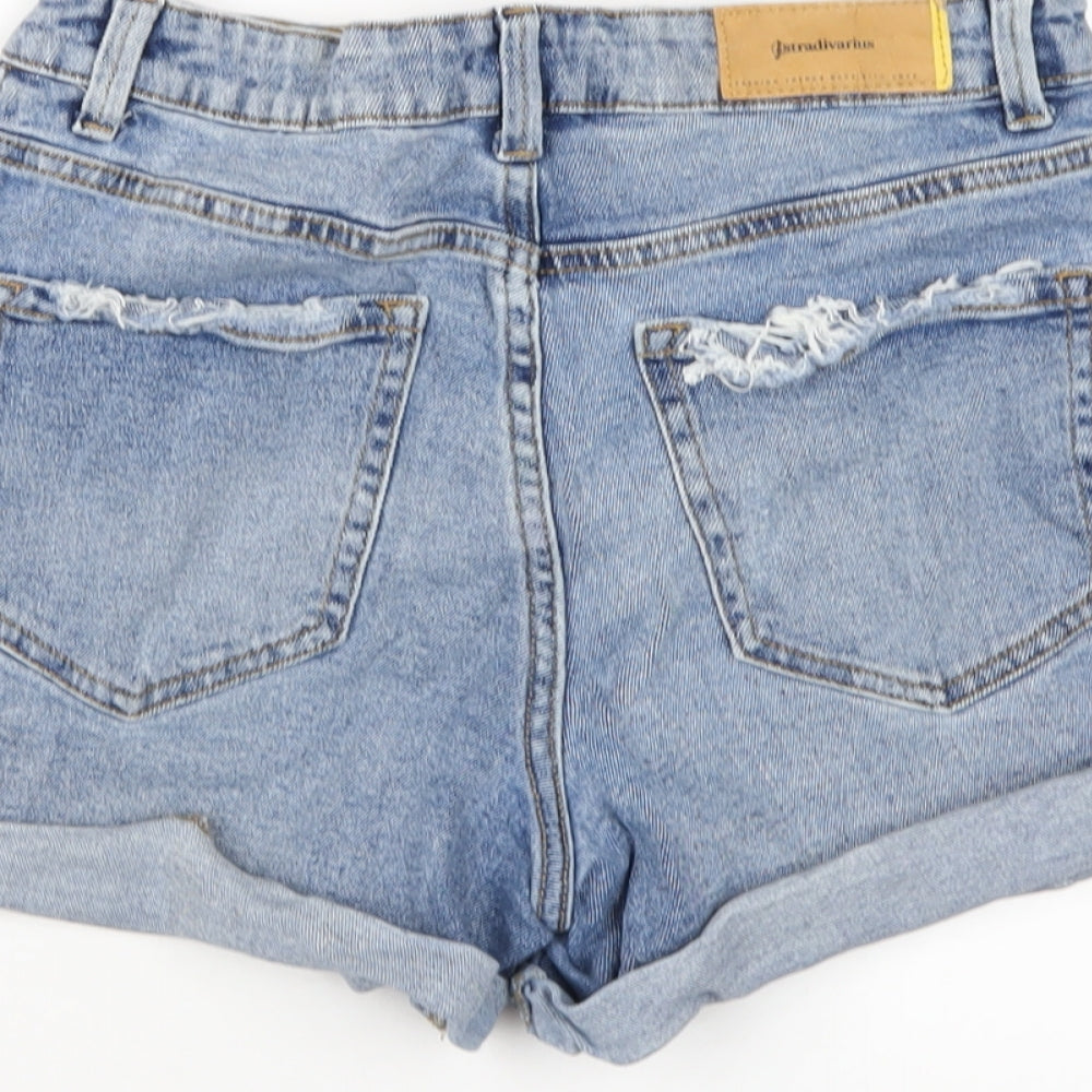 Stradivarius Womens Blue Cotton Boyfriend Shorts Size 10 Slim Zip