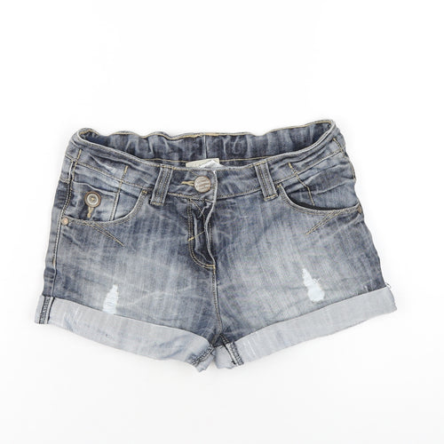 NEXT Girls Blue Cotton Boyfriend Shorts Size 9 Years Regular Zip