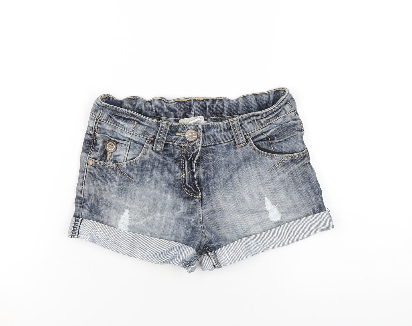 NEXT Girls Blue Cotton Boyfriend Shorts Size 9 Years Regular Zip