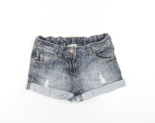 NEXT Girls Blue Cotton Boyfriend Shorts Size 9 Years Regular Zip