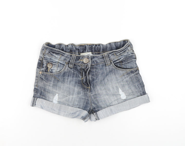 NEXT Girls Blue Cotton Boyfriend Shorts Size 9 Years Regular Zip
