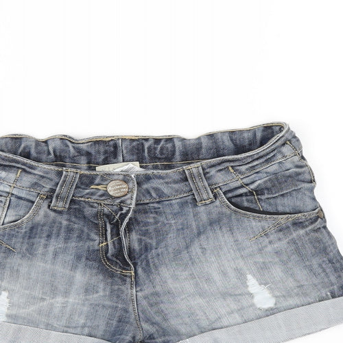 NEXT Girls Blue Cotton Boyfriend Shorts Size 9 Years Regular Zip