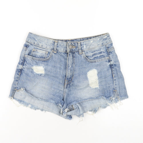 H&M Womens Blue Cotton Cut-Off Shorts Size 8 Regular Zip