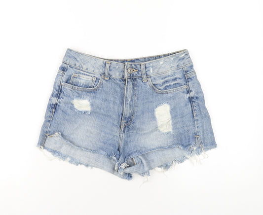 H&M Womens Blue Cotton Cut-Off Shorts Size 8 Regular Zip