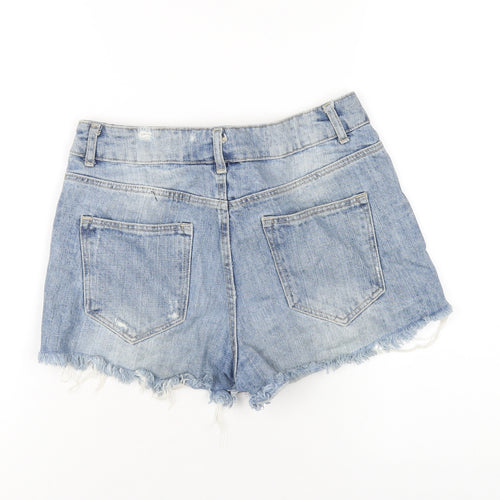 H&M Womens Blue Cotton Cut-Off Shorts Size 8 Regular Zip