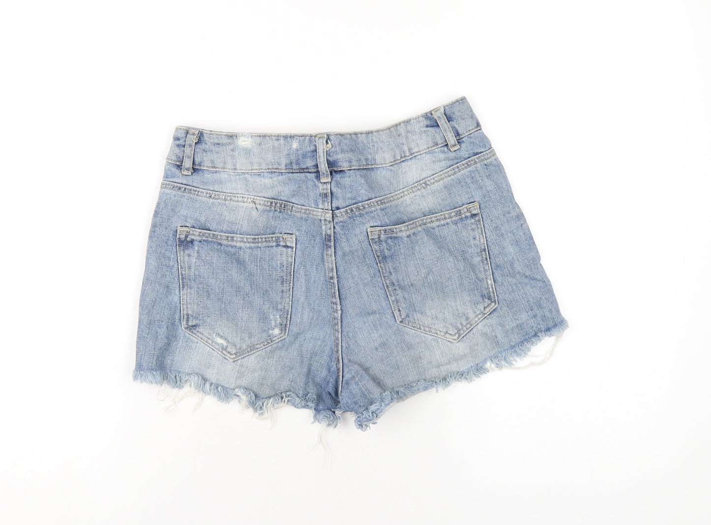 H&M Womens Blue Cotton Cut-Off Shorts Size 8 Regular Zip