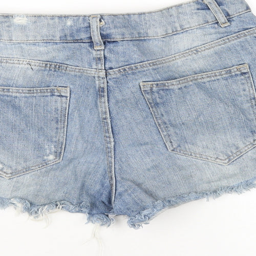 H&M Womens Blue Cotton Cut-Off Shorts Size 8 Regular Zip