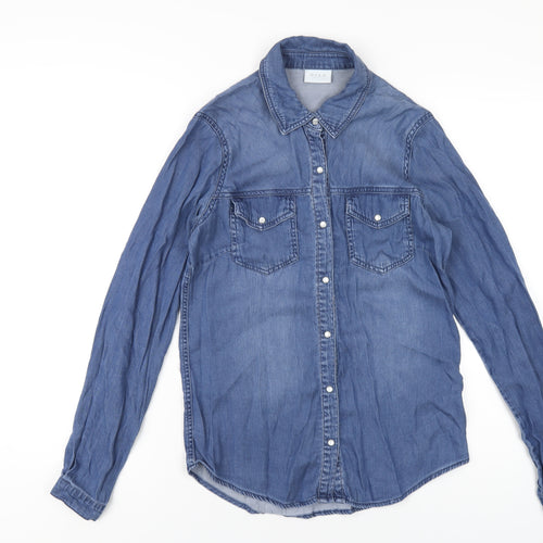 VILA Womens Blue Lyocell Basic Button-Up Size S Collared