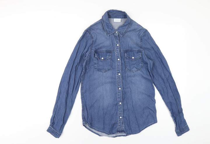 VILA Womens Blue Lyocell Basic Button-Up Size S Collared