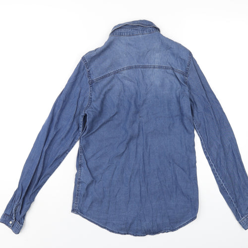VILA Womens Blue Lyocell Basic Button-Up Size S Collared