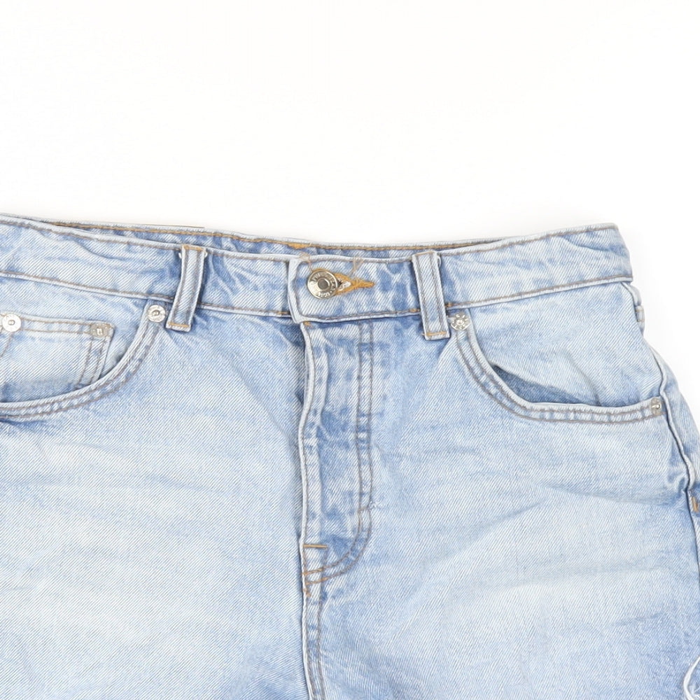 Pull&Bear Womens Blue Cotton Cut-Off Shorts Size 6 Regular Button