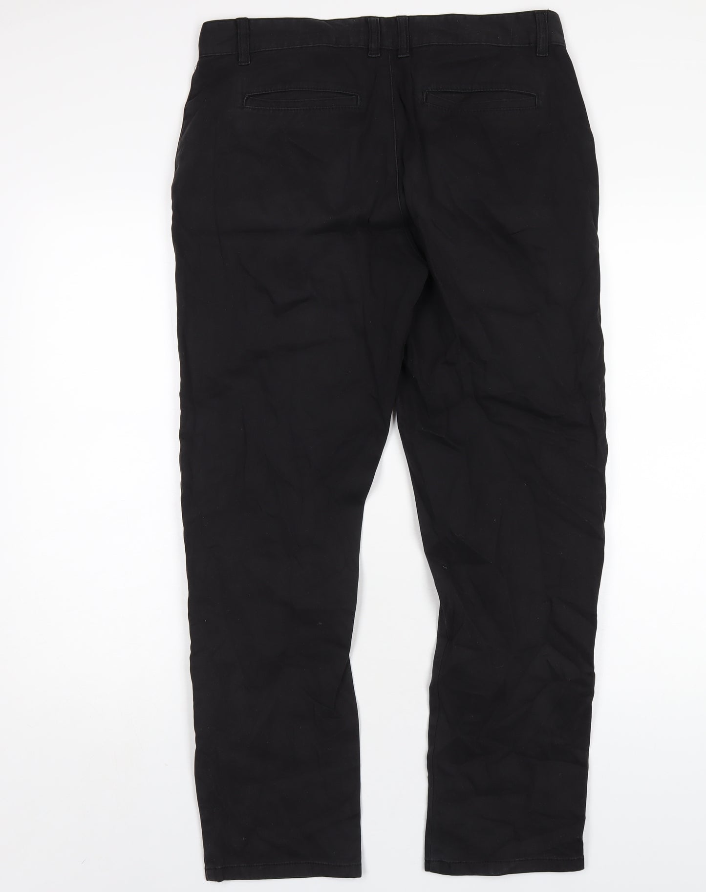 Denim & Co. Mens Black Cotton Chino Trousers Size 32 in L30 in Regular Button