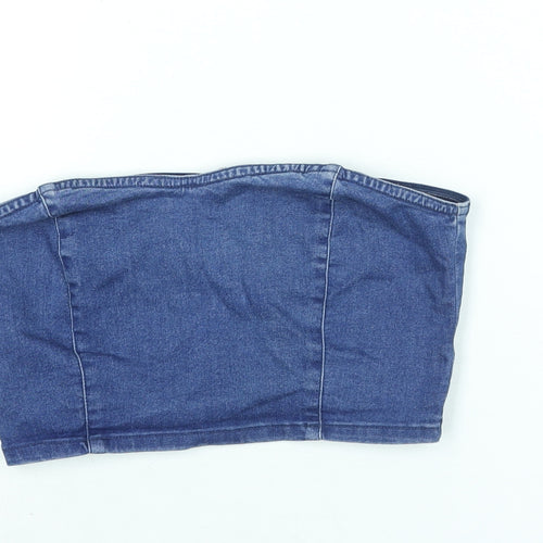 Topshop Womens Blue Cotton Cropped Blouse Size 12 Square Neck - Bandeau