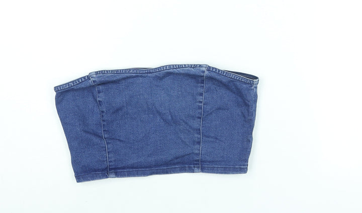 Topshop Womens Blue Cotton Cropped Blouse Size 12 Square Neck - Bandeau