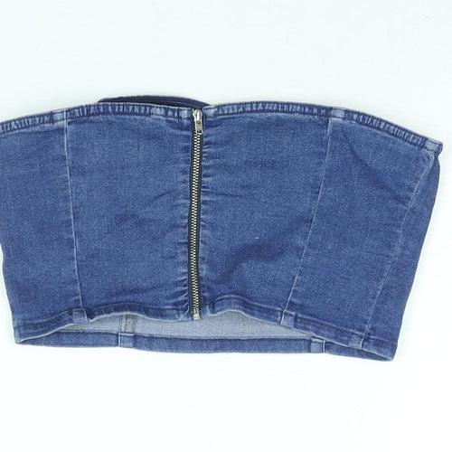 Topshop Womens Blue Cotton Cropped Blouse Size 12 Square Neck - Bandeau