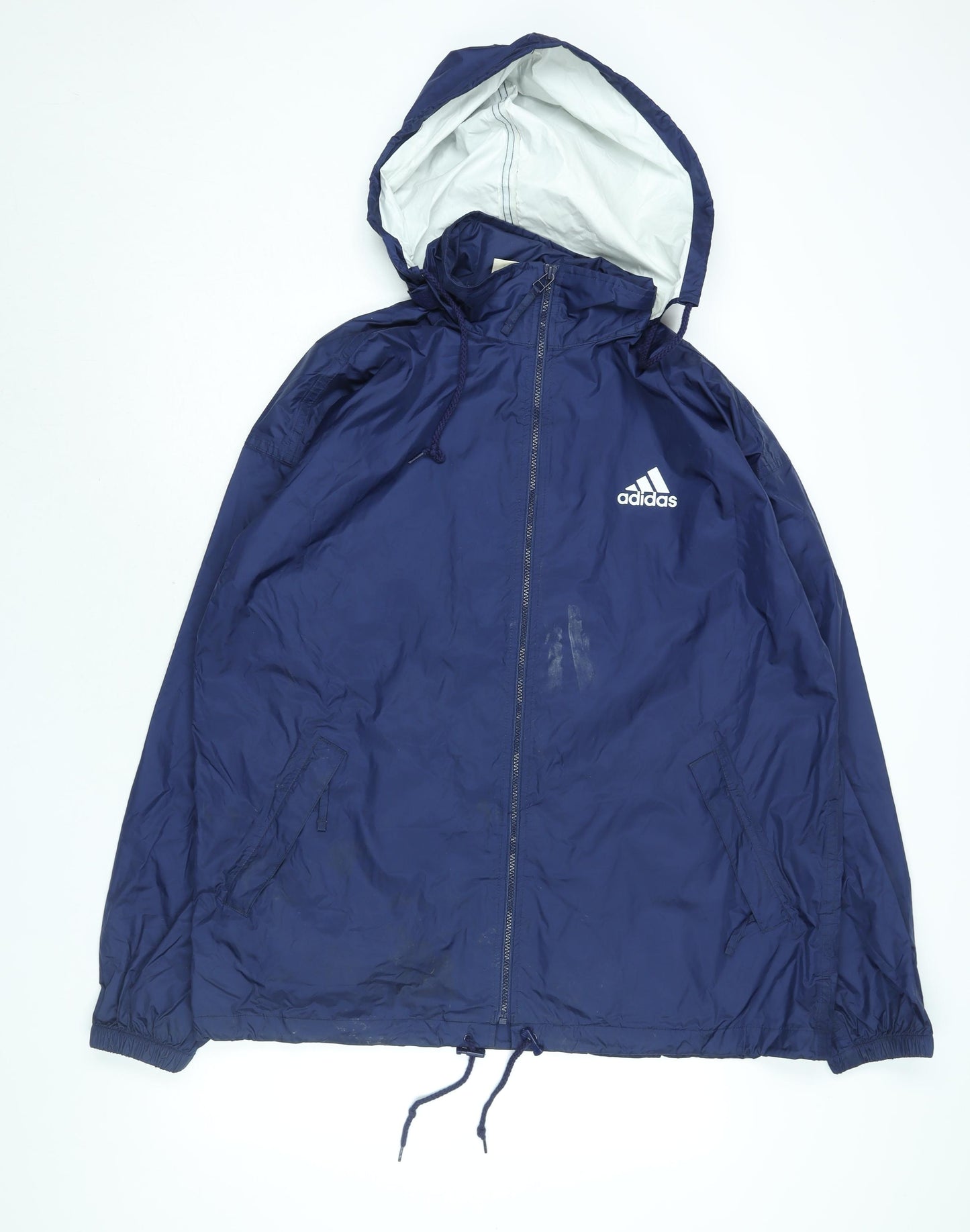 adidas Mens Blue Jacket Size L Zip - Hooded Logo Drawstring Hem