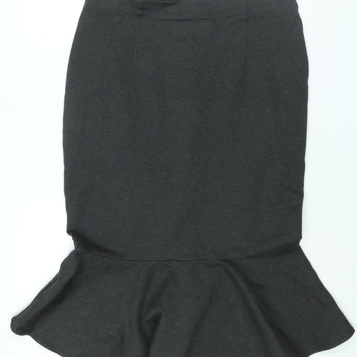 Marks and Spencer Womens Grey Viscose Trumpet Skirt Size 16 Zip