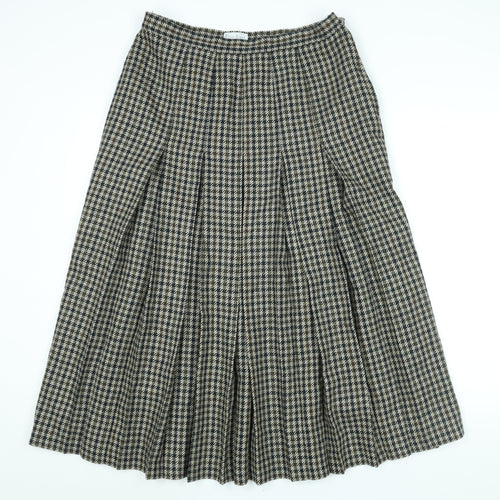 Brian Tucker Womens Brown Check Wool Pleated Skirt Size 16 Zip - Vintage