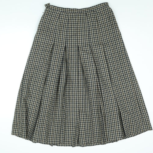 Brian Tucker Womens Brown Check Wool Pleated Skirt Size 16 Zip - Vintage