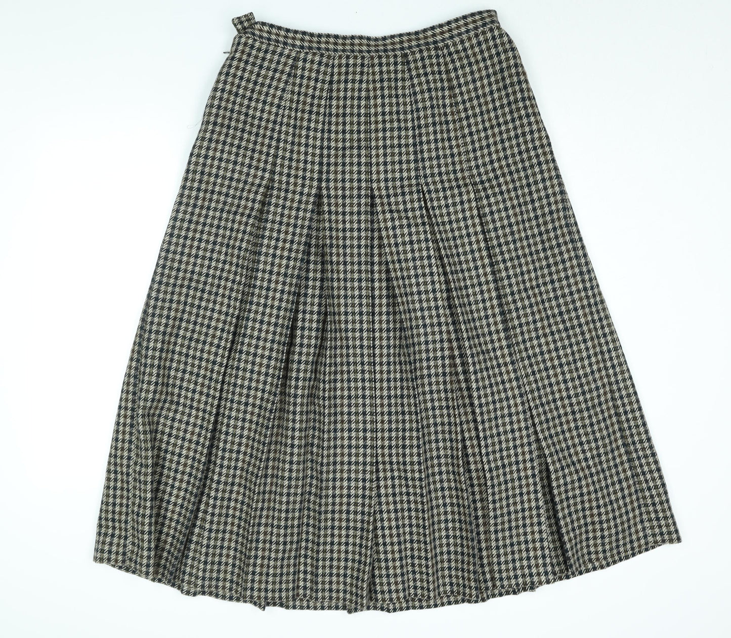 Brian Tucker Womens Brown Check Wool Pleated Skirt Size 16 Zip - Vintage