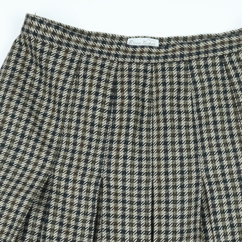 Brian Tucker Womens Brown Check Wool Pleated Skirt Size 16 Zip - Vintage