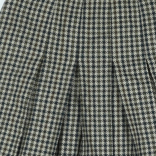Brian Tucker Womens Brown Check Wool Pleated Skirt Size 16 Zip - Vintage