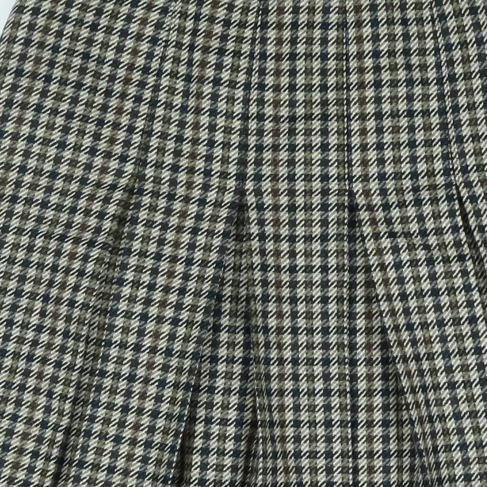 Brian Tucker Womens Brown Check Wool Pleated Skirt Size 16 Zip - Vintage