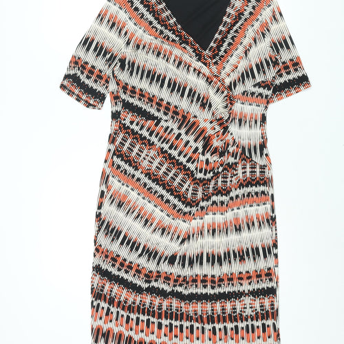 Marks and Spencer Womens Multicoloured Geometric Polyester Shift Size 14 V-Neck Pullover - Rouched