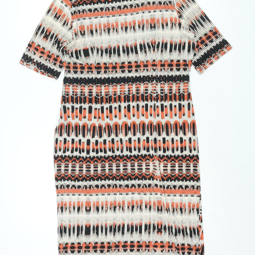 Marks and Spencer Womens Multicoloured Geometric Polyester Shift Size 14 V-Neck Pullover - Rouched