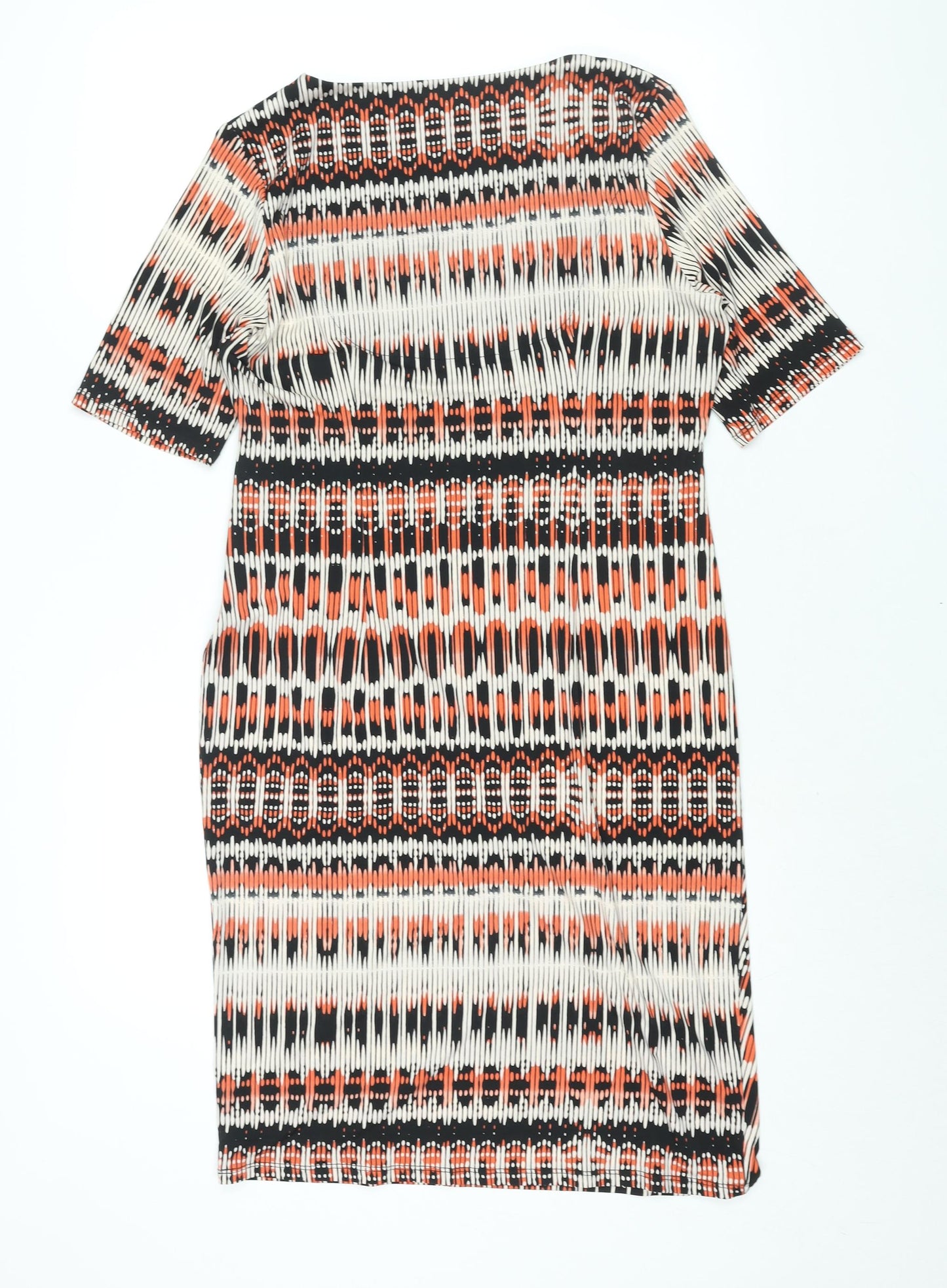 Marks and Spencer Womens Multicoloured Geometric Polyester Shift Size 14 V-Neck Pullover - Rouched