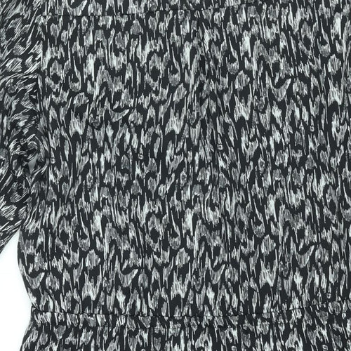 H&M Womens Black Geometric Polyester A-Line Size 12 V-Neck Button - Drawstring Waist