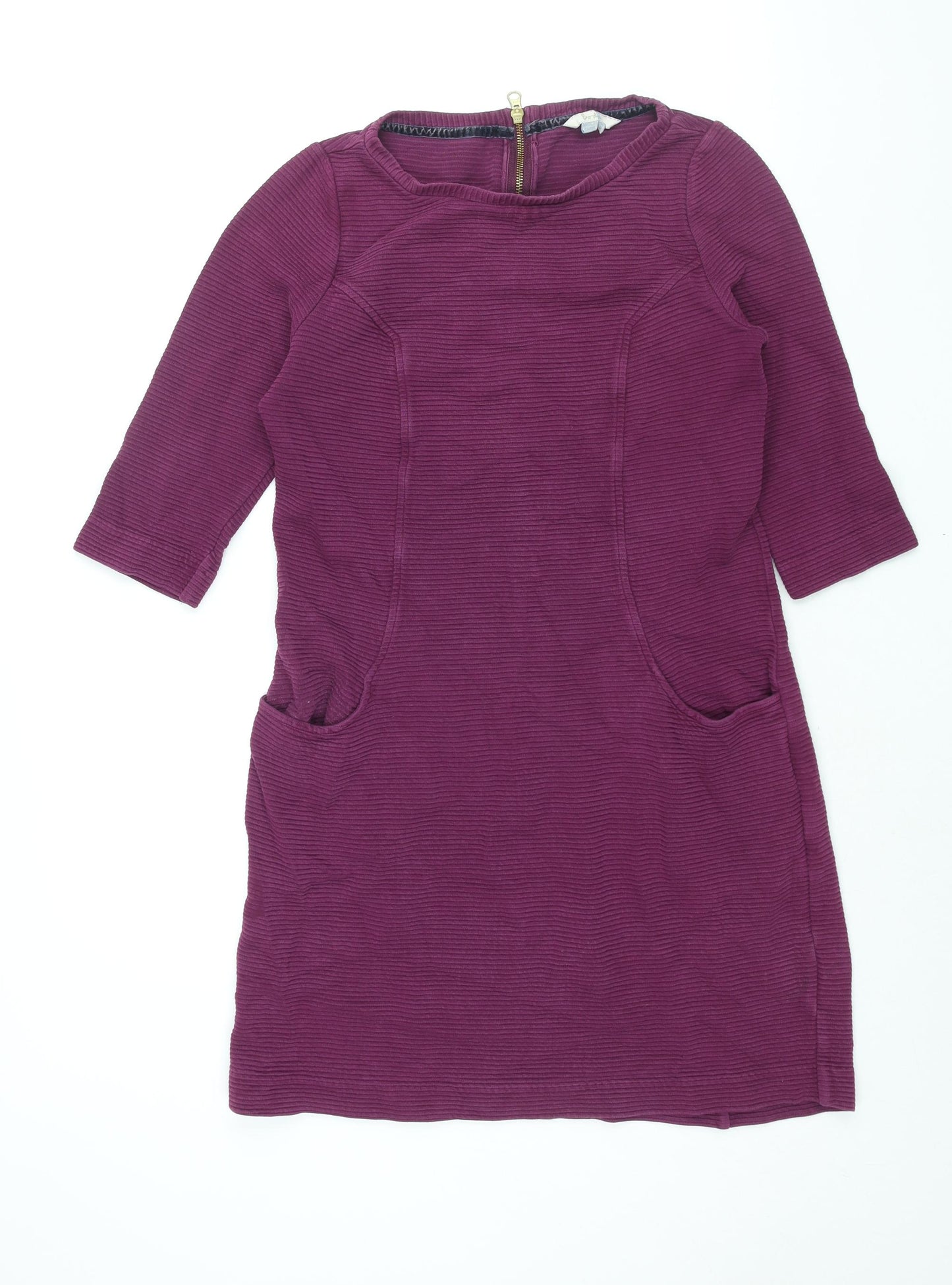 Boden Womens Purple Cotton Shift Size 12 Round Neck Zip - Ribbed