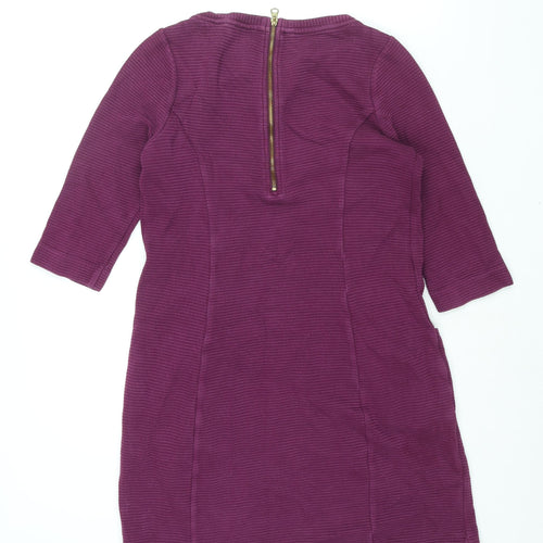 Boden Womens Purple Cotton Shift Size 12 Round Neck Zip - Ribbed
