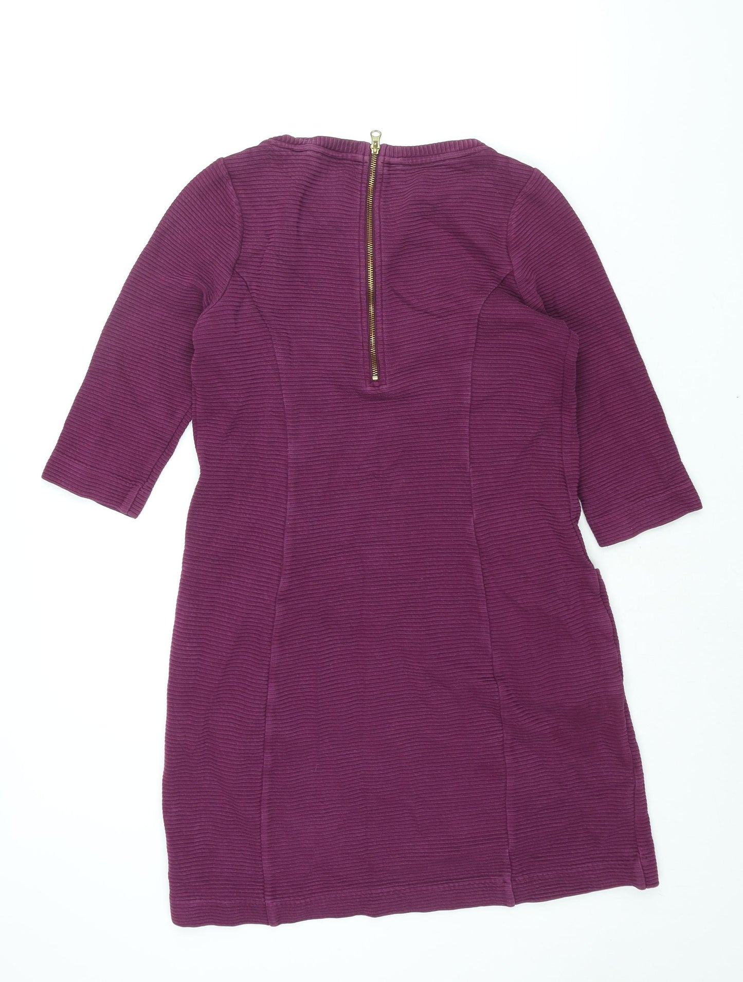 Boden Womens Purple Cotton Shift Size 12 Round Neck Zip - Ribbed