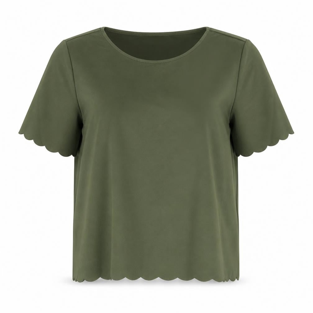 Front view of New Look women’s green polyester basic blouse, size UK 12, round neck