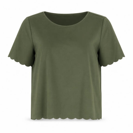 Front view of New Look women’s green polyester basic blouse, size UK 12, round neck