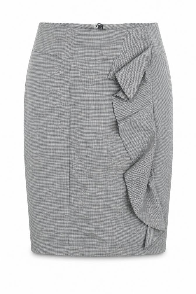 Marks and Spencer Womens Grey Check Polyester Straight & Pencil Skirt Size 14 Zip - Waterfall Frill Houndstooth