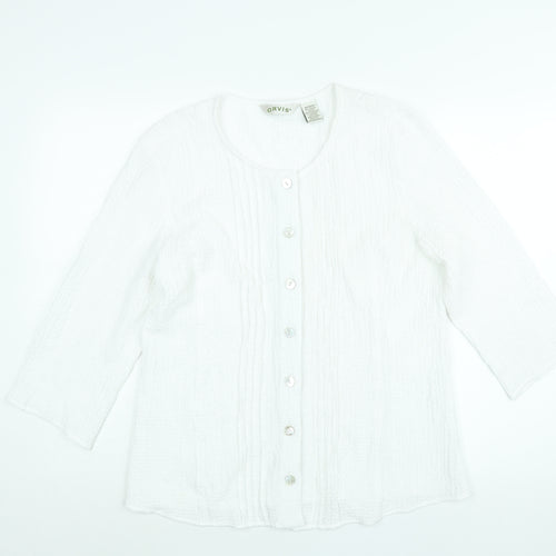 Orvis Womens White Viscose Basic Blouse Size M Round Neck - Textured