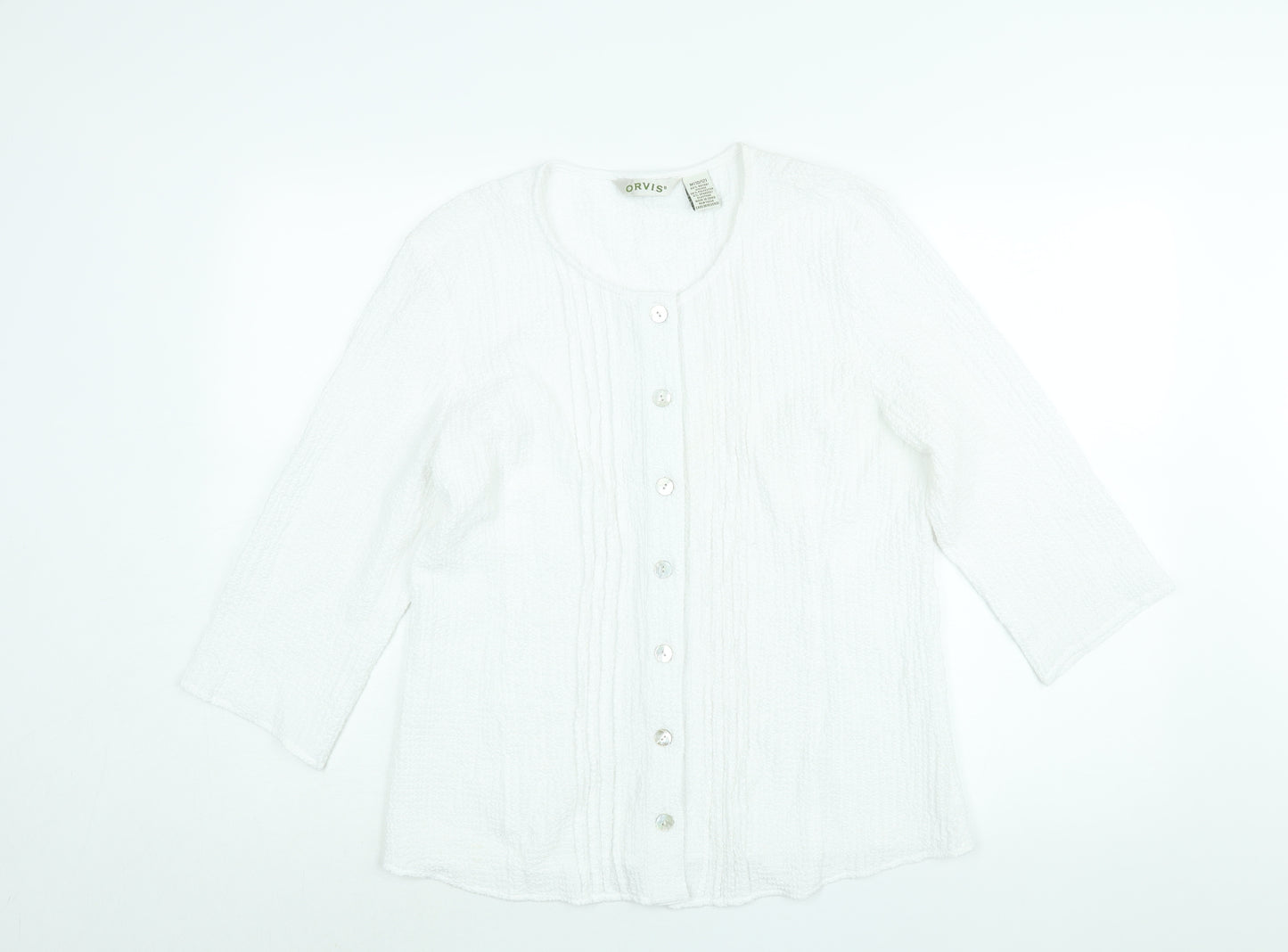 Orvis Womens White Viscose Basic Blouse Size M Round Neck - Textured