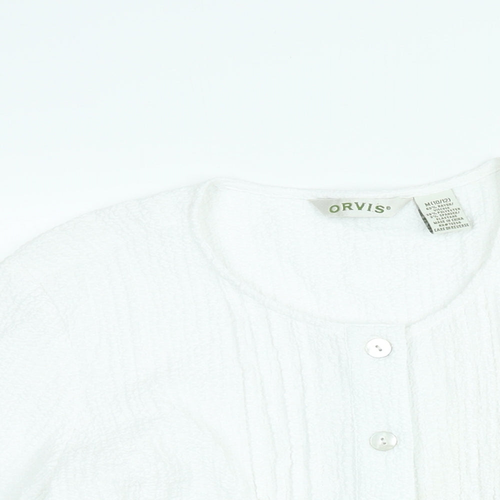 Orvis Womens White Viscose Basic Blouse Size M Round Neck - Textured