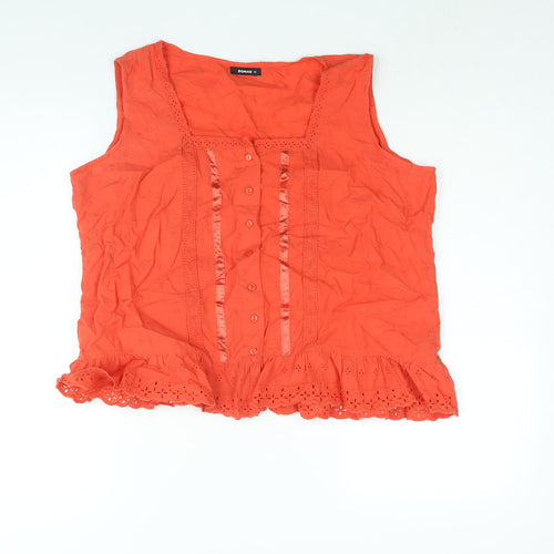 Roman Womens Red Cotton Camisole Blouse Size 12 Round Neck - Embroidered Frill Lace Trim