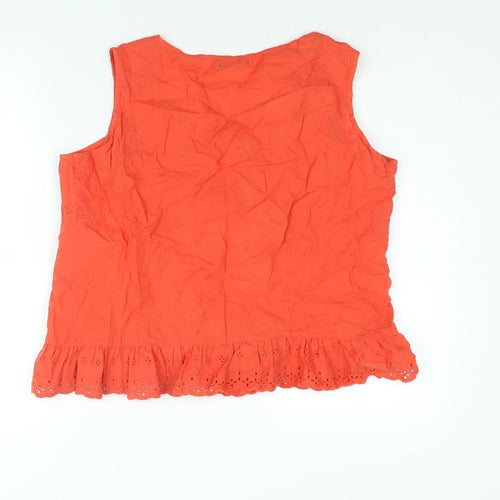 Roman Womens Red Cotton Camisole Blouse Size 12 Round Neck - Embroidered Frill Lace Trim