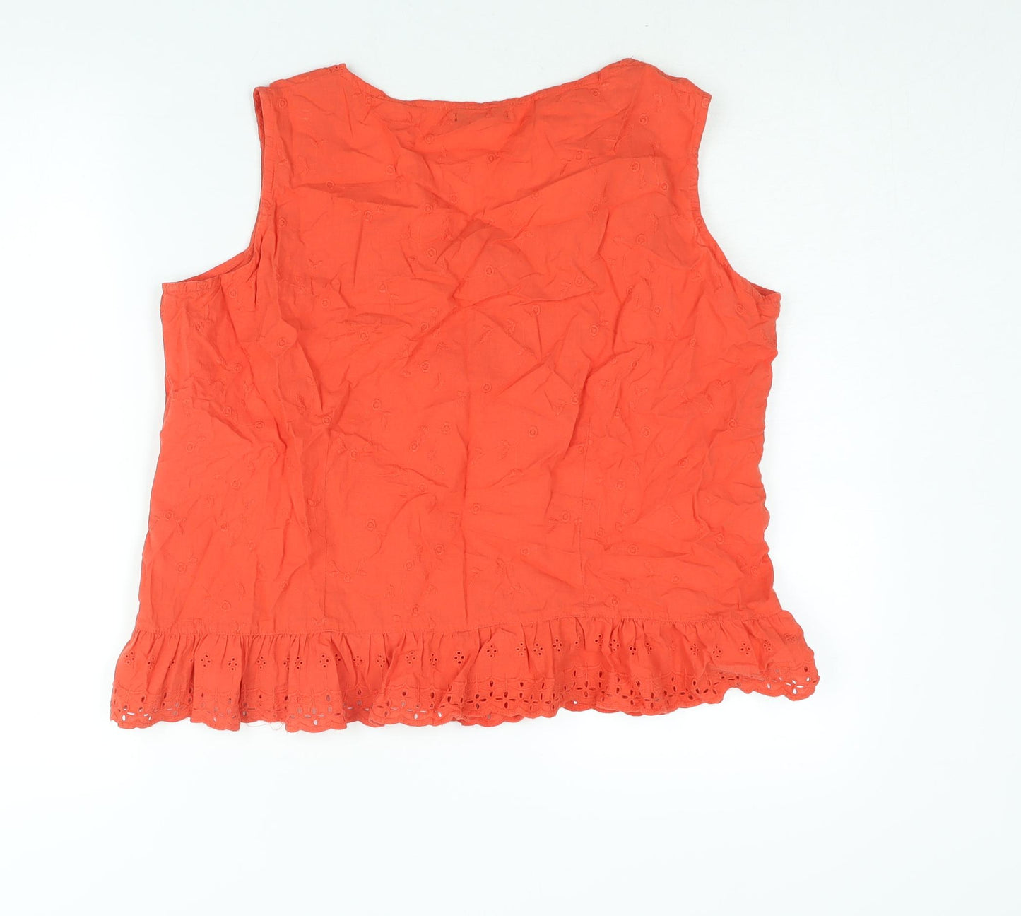 Roman Womens Red Cotton Camisole Blouse Size 12 Round Neck - Embroidered Frill Lace Trim