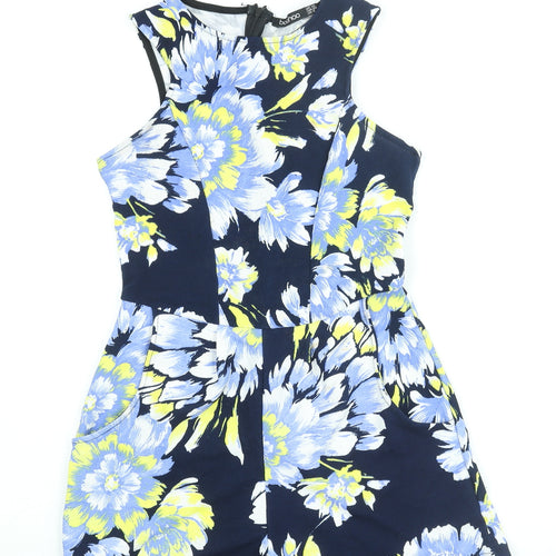 Boohoo Womens Blue Floral Polyester Playsuit One-Piece Size 12 Zip